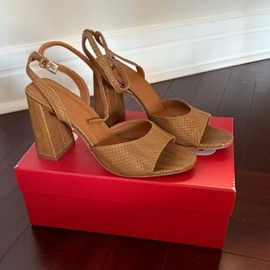 STAUD Tan Textured Block Heel Sandals